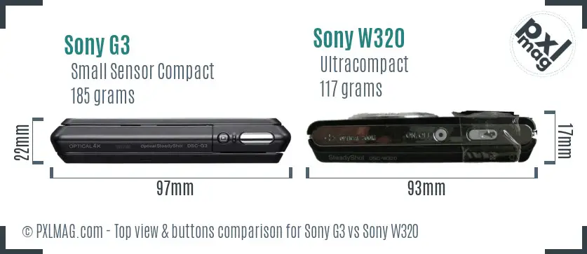 Sony G3 vs Sony W320 top view buttons comparison