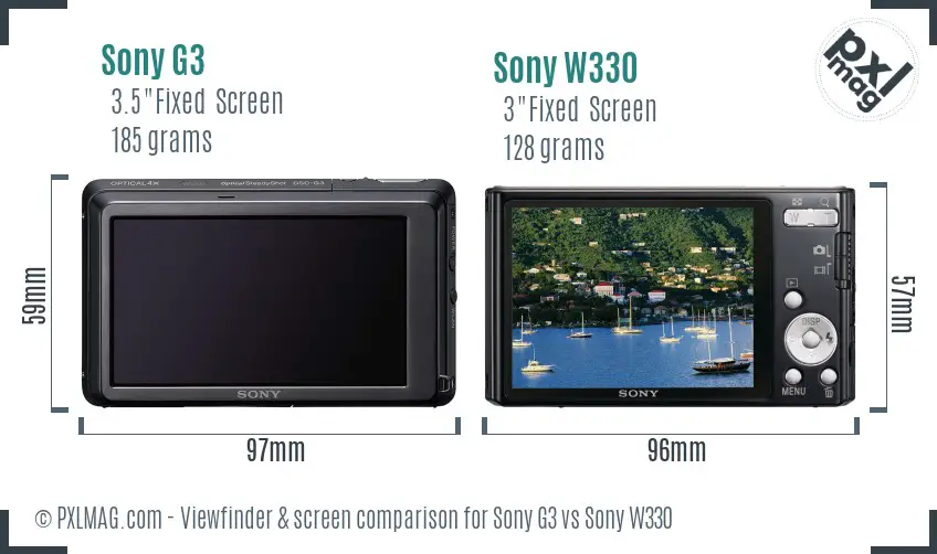 Sony G3 vs Sony W330 Screen and Viewfinder comparison