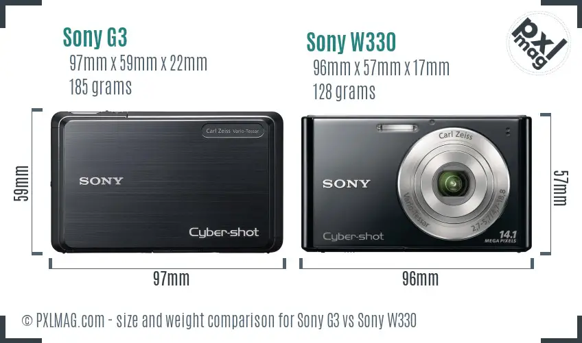 Sony G3 vs Sony W330 size comparison