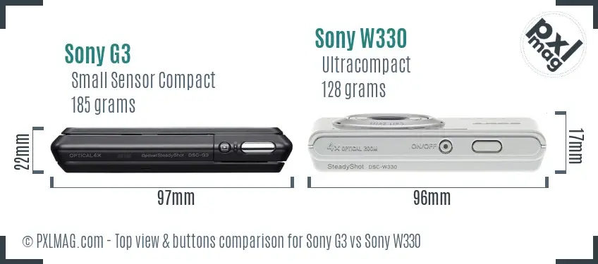 Sony G3 vs Sony W330 top view buttons comparison
