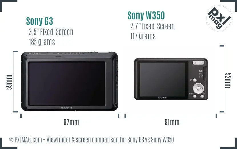 Sony G3 vs Sony W350 Screen and Viewfinder comparison