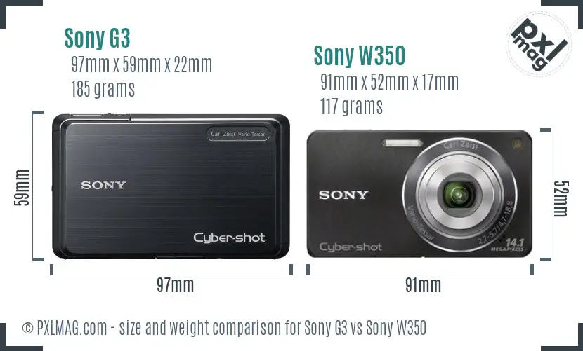 Sony G3 vs Sony W350 size comparison