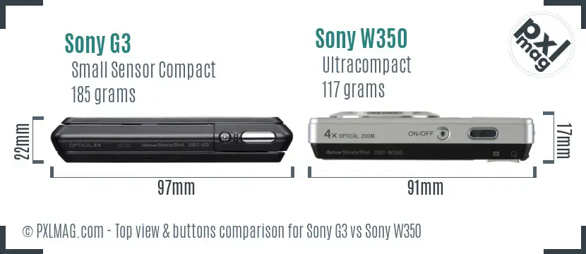 Sony G3 vs Sony W350 top view buttons comparison