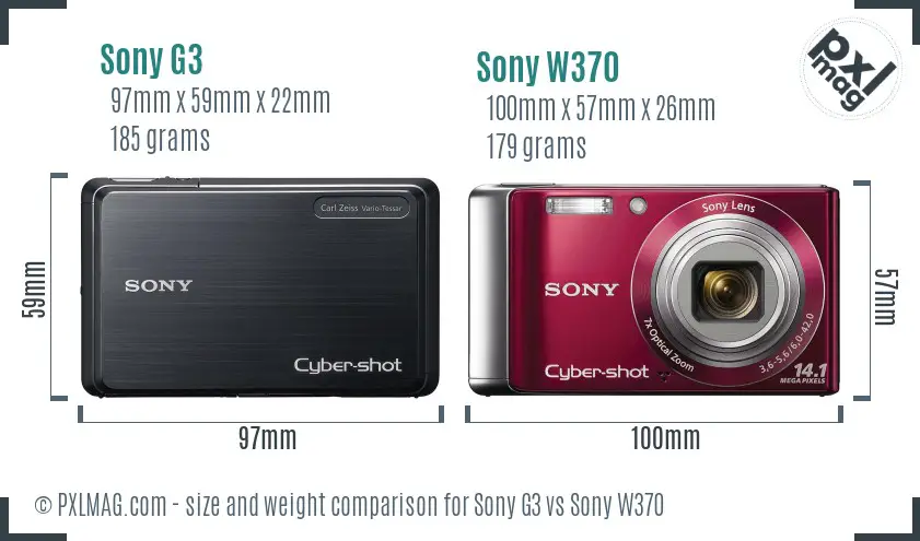 Sony G3 vs Sony W370 size comparison