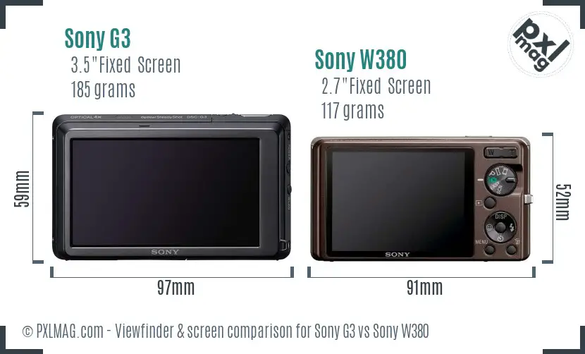 Sony G3 vs Sony W380 Screen and Viewfinder comparison