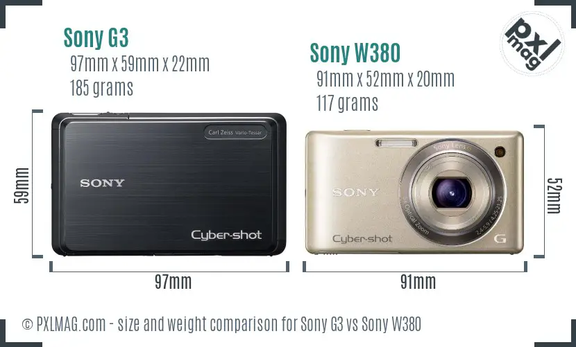 Sony G3 vs Sony W380 size comparison