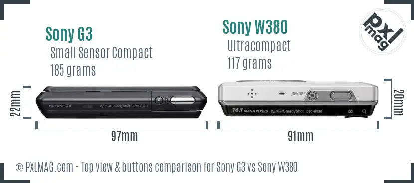 Sony G3 vs Sony W380 top view buttons comparison