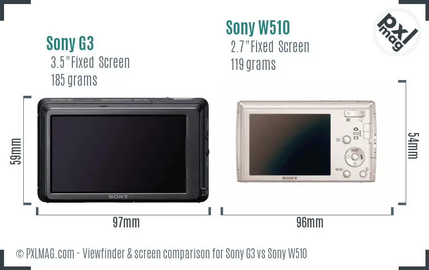 Sony G3 vs Sony W510 Screen and Viewfinder comparison