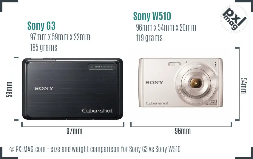 Sony G3 vs Sony W510 size comparison