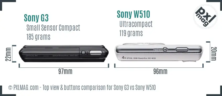 Sony G3 vs Sony W510 top view buttons comparison