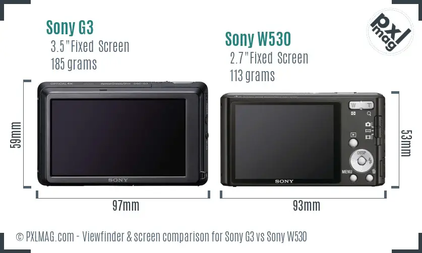 Sony G3 vs Sony W530 Screen and Viewfinder comparison