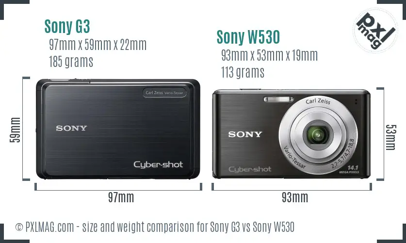 Sony G3 vs Sony W530 size comparison