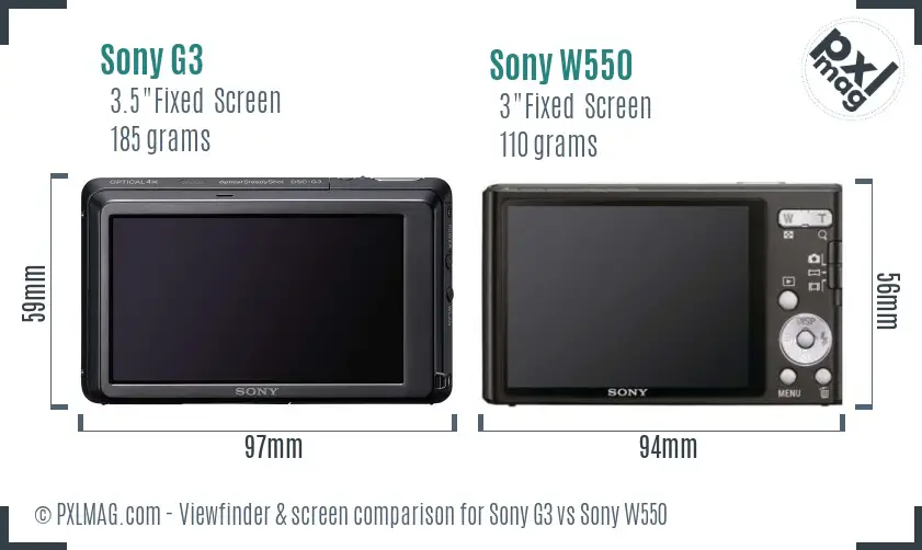 Sony G3 vs Sony W550 Screen and Viewfinder comparison