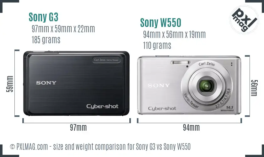 Sony G3 vs Sony W550 size comparison