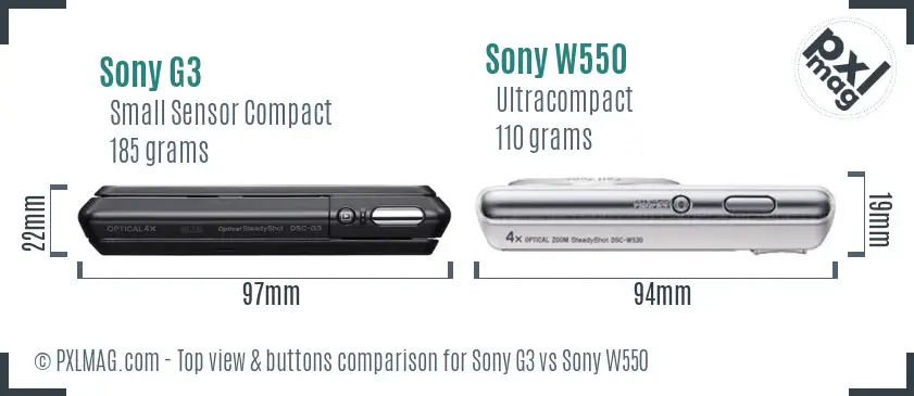 Sony G3 vs Sony W550 top view buttons comparison