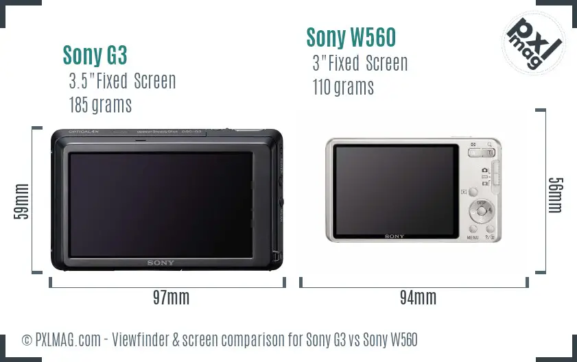 Sony G3 vs Sony W560 Screen and Viewfinder comparison