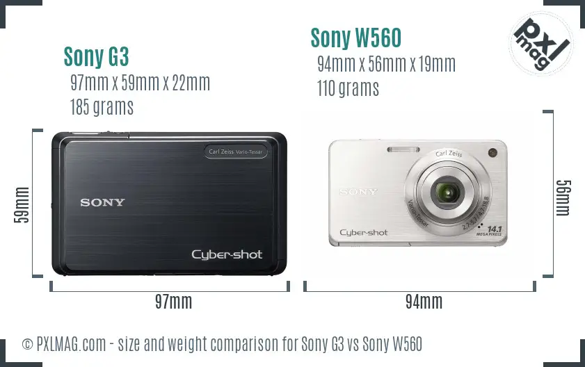Sony G3 vs Sony W560 size comparison