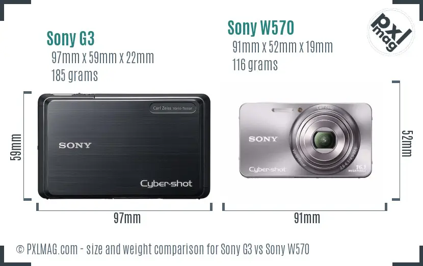 Sony G3 vs Sony W570 size comparison