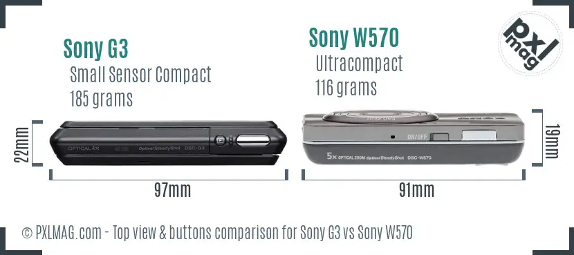 Sony G3 vs Sony W570 top view buttons comparison