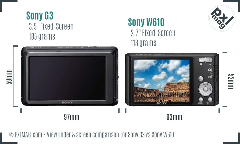Sony G3 vs Sony W610 Screen and Viewfinder comparison