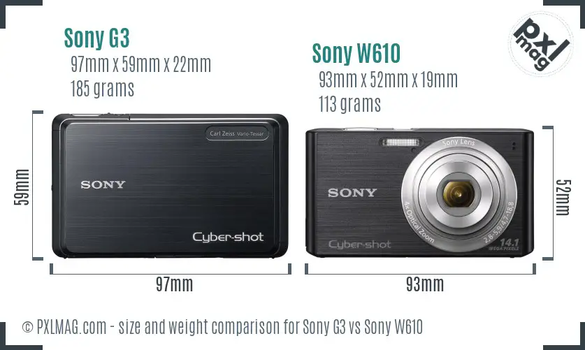 Sony G3 vs Sony W610 size comparison