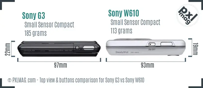 Sony G3 vs Sony W610 top view buttons comparison