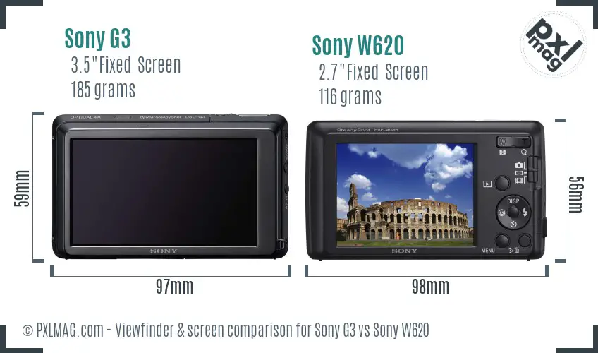 Sony G3 vs Sony W620 Screen and Viewfinder comparison