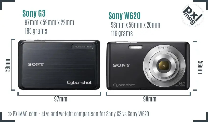 Sony G3 vs Sony W620 size comparison