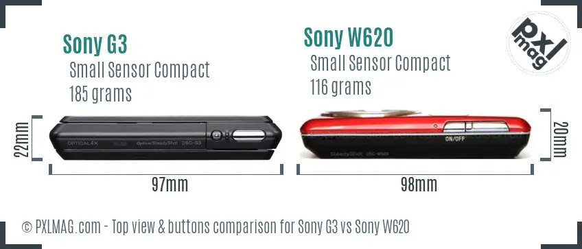 Sony G3 vs Sony W620 top view buttons comparison