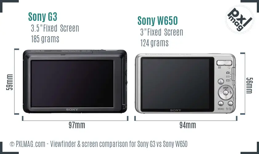 Sony G3 vs Sony W650 Screen and Viewfinder comparison