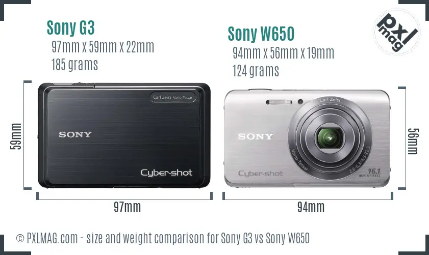 Sony G3 vs Sony W650 size comparison