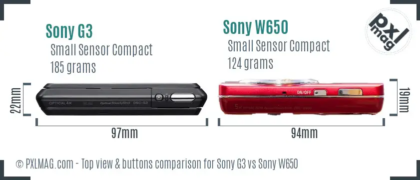 Sony G3 vs Sony W650 top view buttons comparison