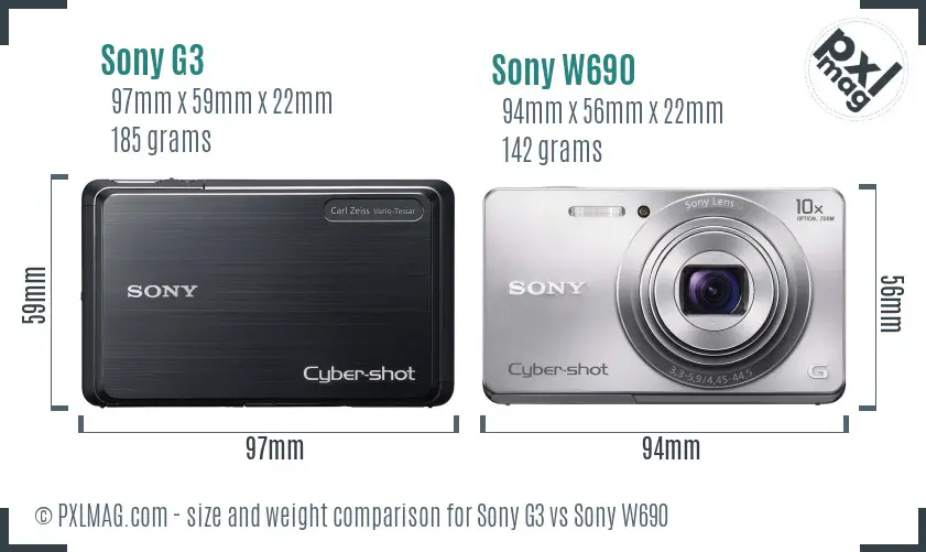 Sony G3 vs Sony W690 size comparison