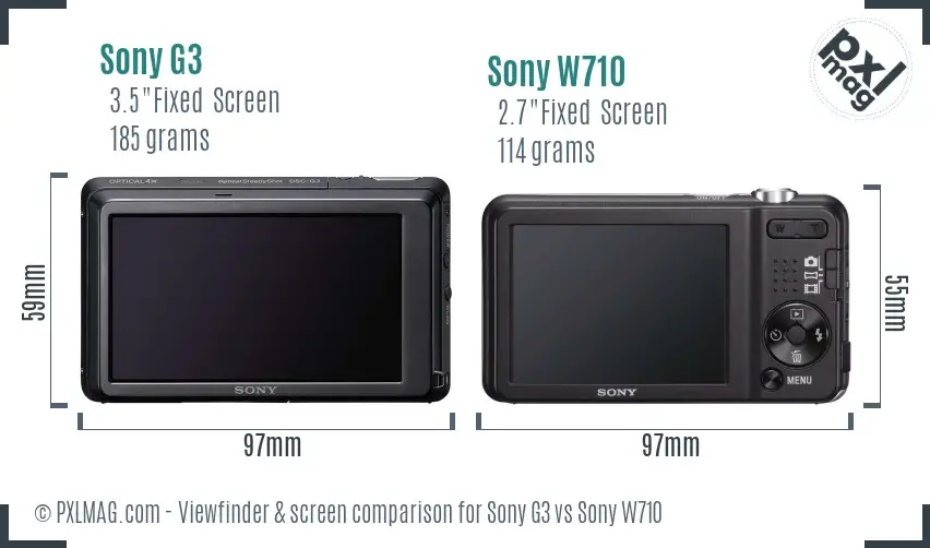 Sony G3 vs Sony W710 Screen and Viewfinder comparison