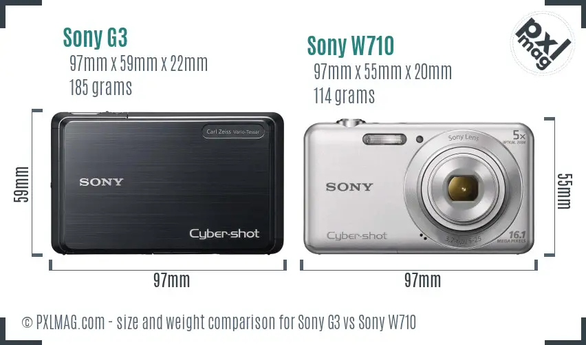 Sony G3 vs Sony W710 size comparison