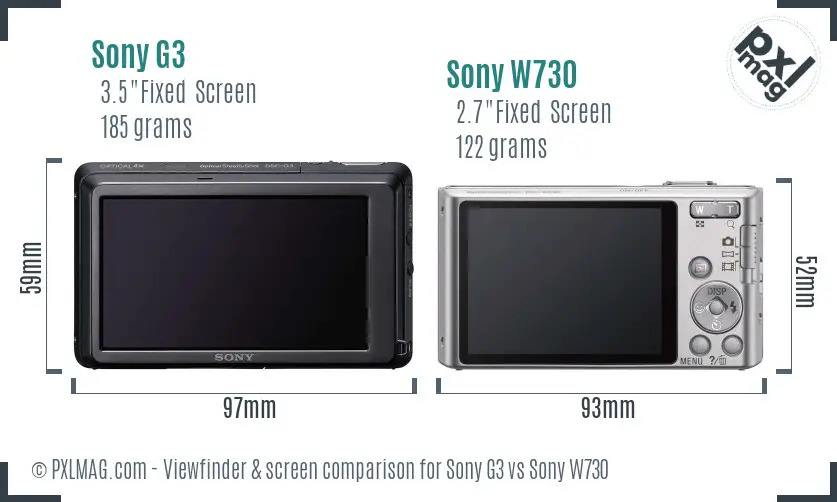 Sony G3 vs Sony W730 Screen and Viewfinder comparison