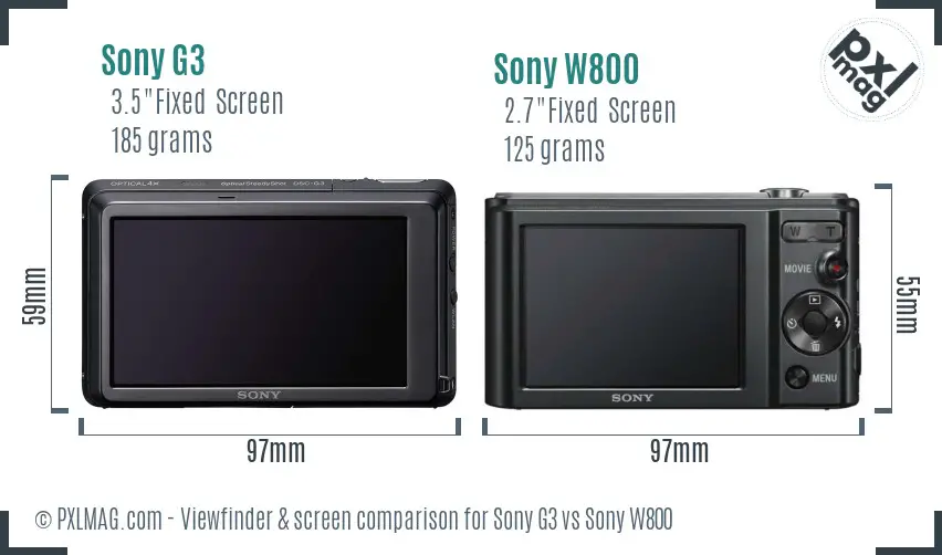 Sony G3 vs Sony W800 Screen and Viewfinder comparison