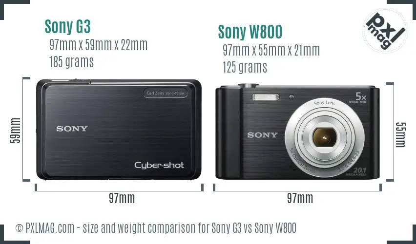 Sony G3 vs Sony W800 size comparison