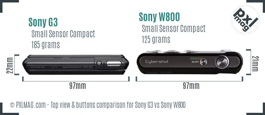Sony G3 vs Sony W800 top view buttons comparison