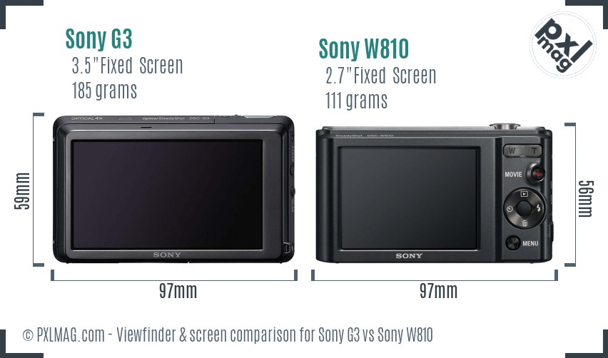 Sony G3 vs Sony W810 Screen and Viewfinder comparison