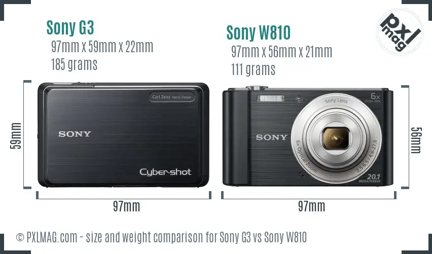 Sony G3 vs Sony W810 size comparison