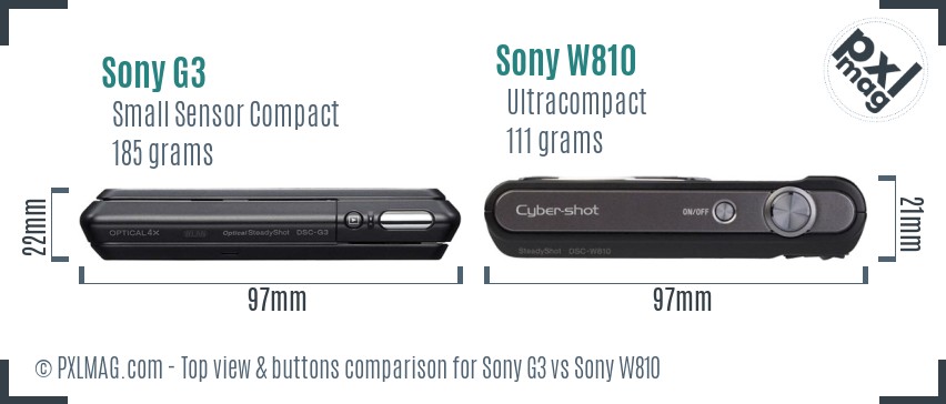 Sony G3 vs Sony W810 top view buttons comparison