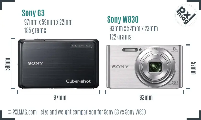 Sony G3 vs Sony W830 size comparison