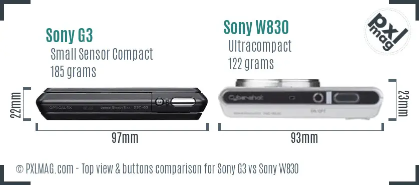 Sony G3 vs Sony W830 top view buttons comparison