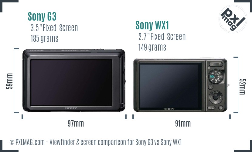 Sony G3 vs Sony WX1 Screen and Viewfinder comparison