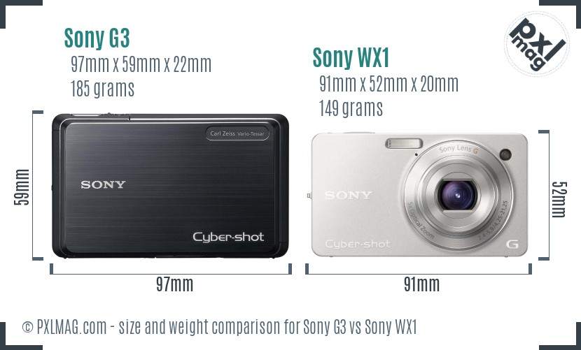 Sony G3 vs Sony WX1 size comparison