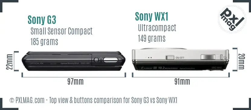 Sony G3 vs Sony WX1 top view buttons comparison