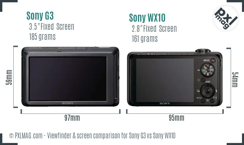 Sony G3 vs Sony WX10 Screen and Viewfinder comparison