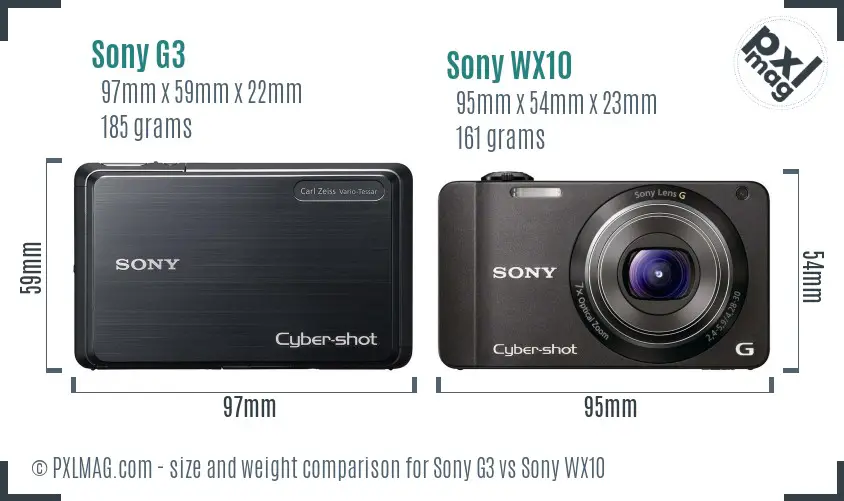 Sony G3 vs Sony WX10 size comparison