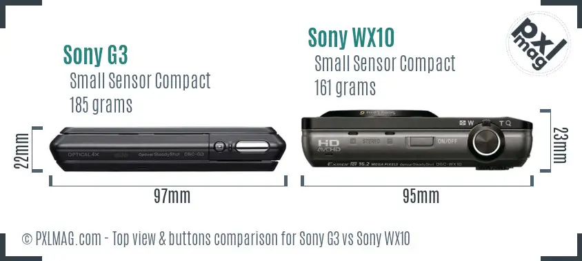 Sony G3 vs Sony WX10 top view buttons comparison